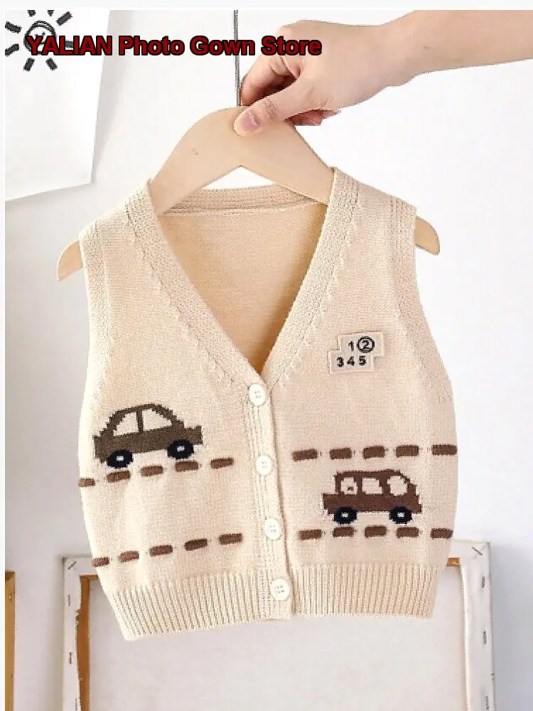 Boys Vest Kids Spring Autumn Square Neck Knit Vest Solid Color Thin Breathable Soft Skin-Friendly V-Neck
