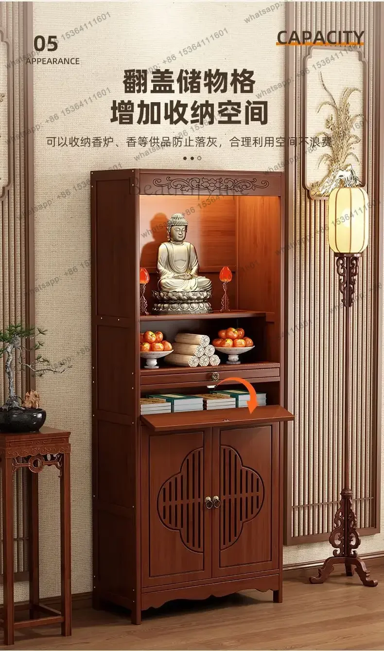 YJ Elegant Buddhist Shrine Altar Cabinet for Home Worship Buddha Statue Stand Feng Shui Offerings Table