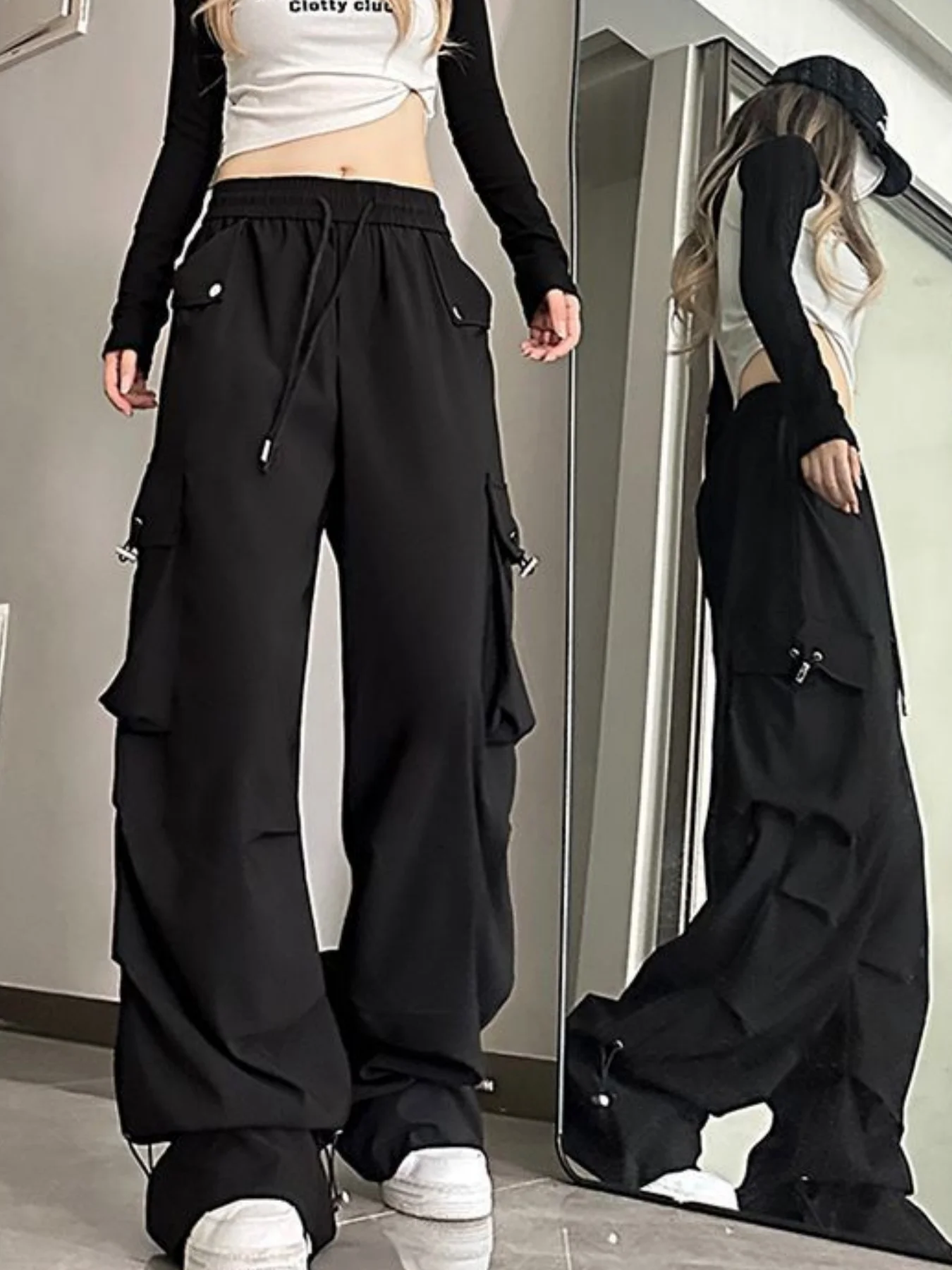 봄과 가을 신상 캐주얼 얇은 스트레이트 루즈 다용도 스포츠 와이드 팬츠 여성용 한국 스타일 신상 캐주얼 레이지 트렌디 브랜드 스포츠 롱 팬츠