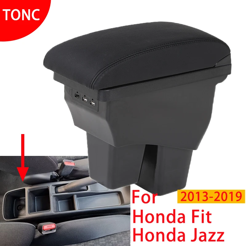 

Black integrated armrest For Honda Fit 3 2014-2019 car interior accessories with large storage space and easy installation