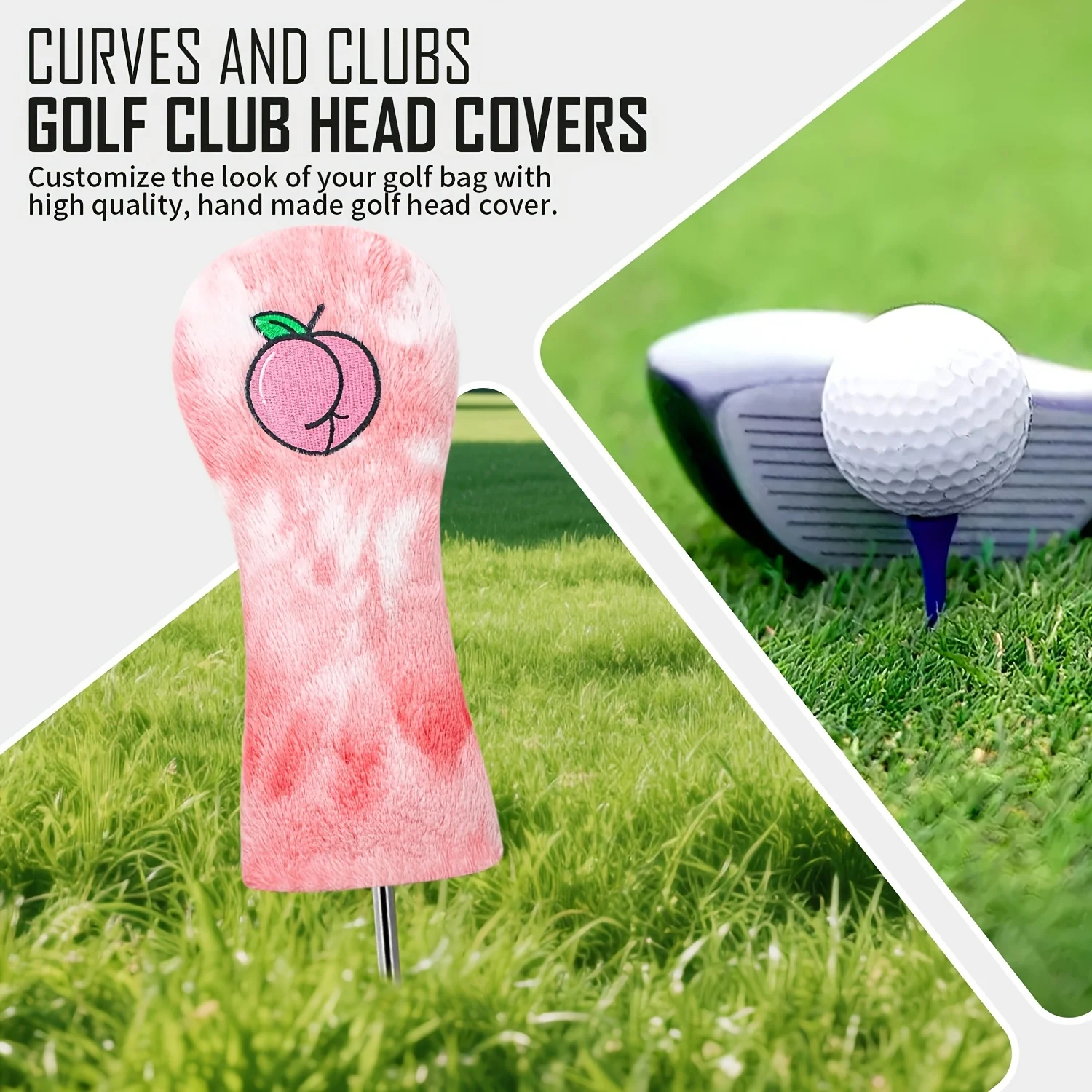 1pc/3pcs Plush Peach Design Golf Head Covers, Fits Driver, Fairway Wood & Hybrid Clubs, Unisex,Durable Stylish Club Protective image 4