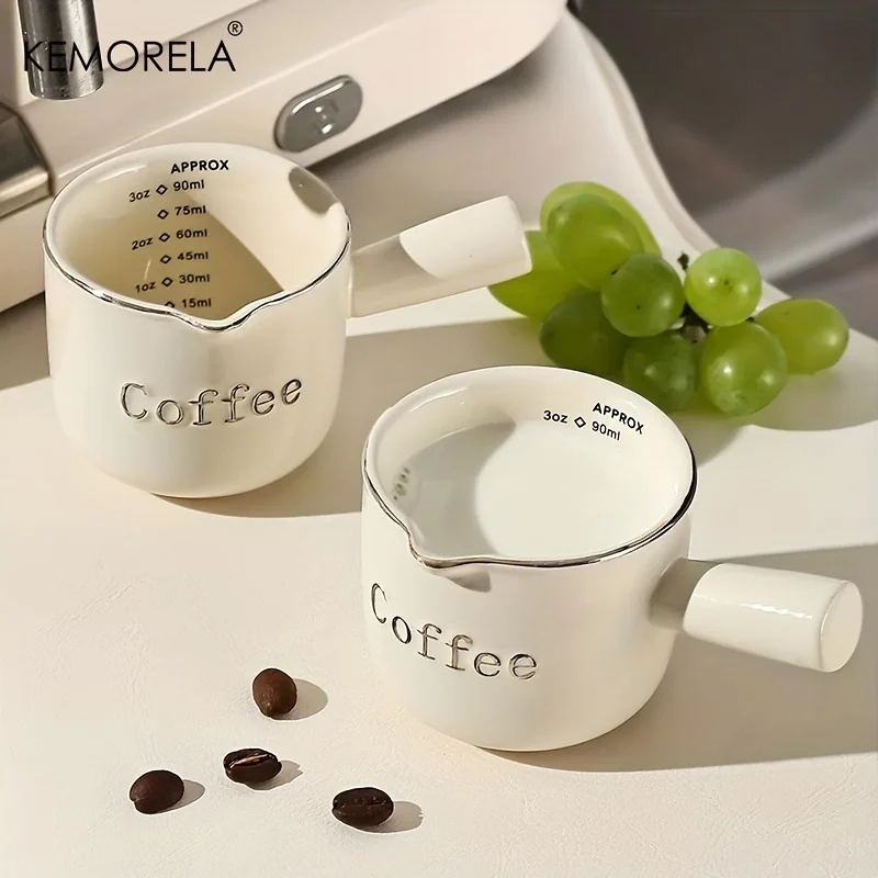 Kemorela 3oz/90ml Ceramic Measuring Cups Espresso Extraction Cup Transfer Cup Milk Cup With Scale kitchen tools