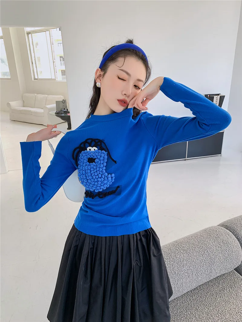 Clearance Monsters Blue Knitted Sweater Women Designer Pullovers Cute Sweater Crewneck Knitwear Winter Clothing