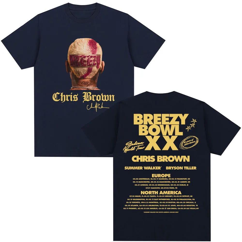 Rapper Chris Brown Breezy Bowl XX 2025 Tour T Shirt Hip Hop Vintage Classic Men Women T Shirts Oversized Cotton Y2k Short Sleeve