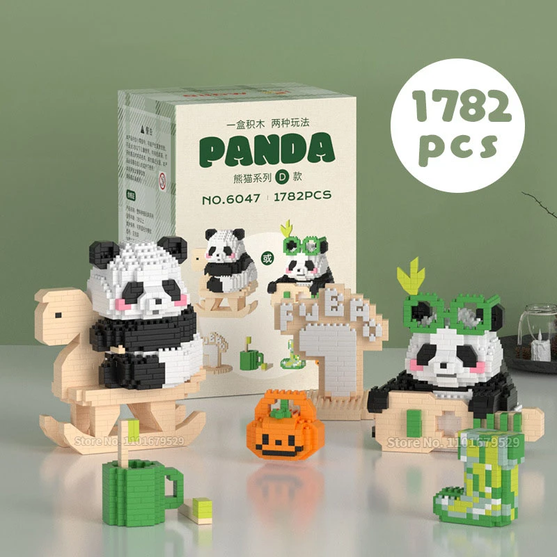 Cute Panda Toys Hobbies Animal Cute Kawaii Pandas Stacking Micro Building Blocks Model Mini Bricks Toys for Kid Gifts 2024