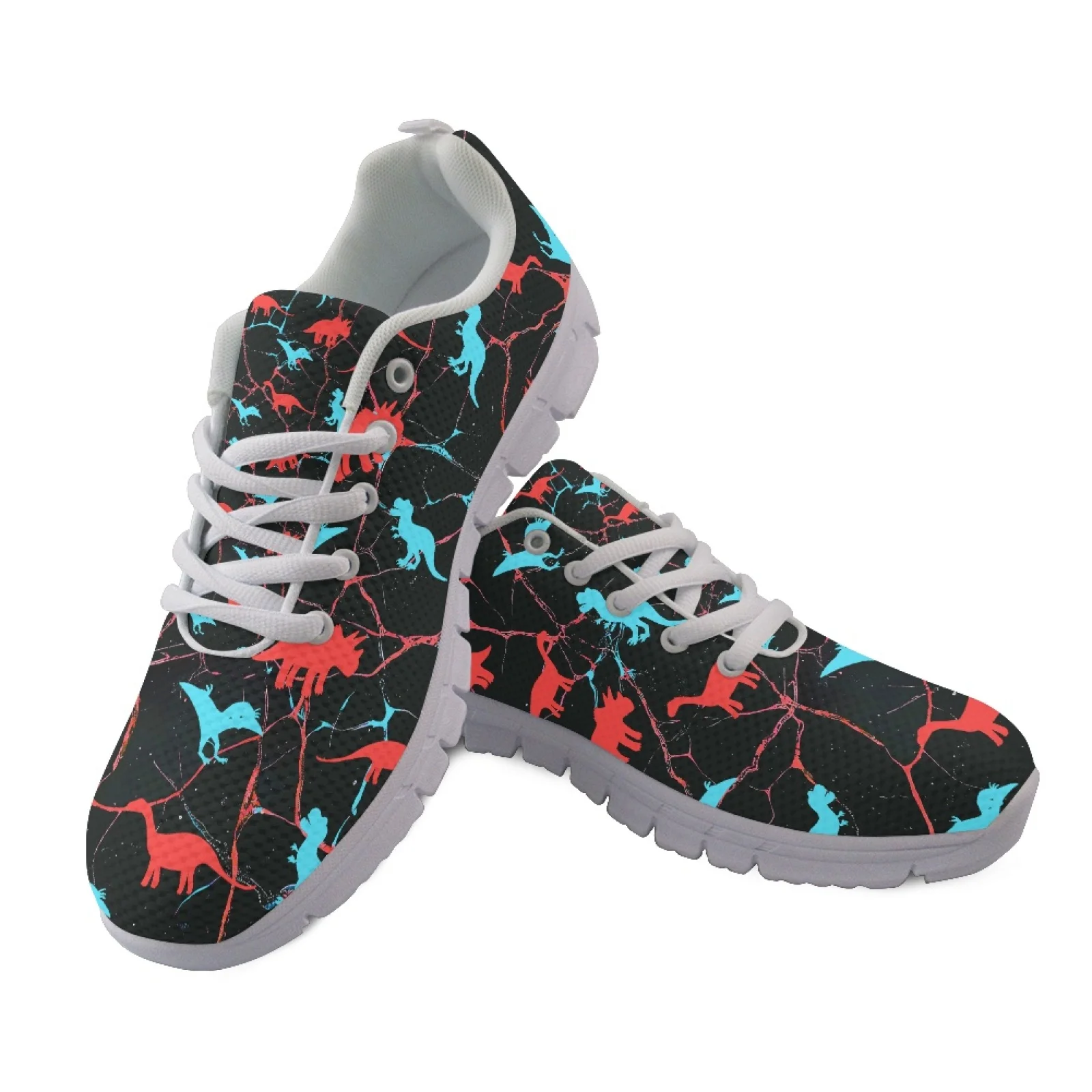 Coloranimal Blue Dinosaur Sneakers for Women Breathable Lace Up Women Running Walking Shoes for Tennis
