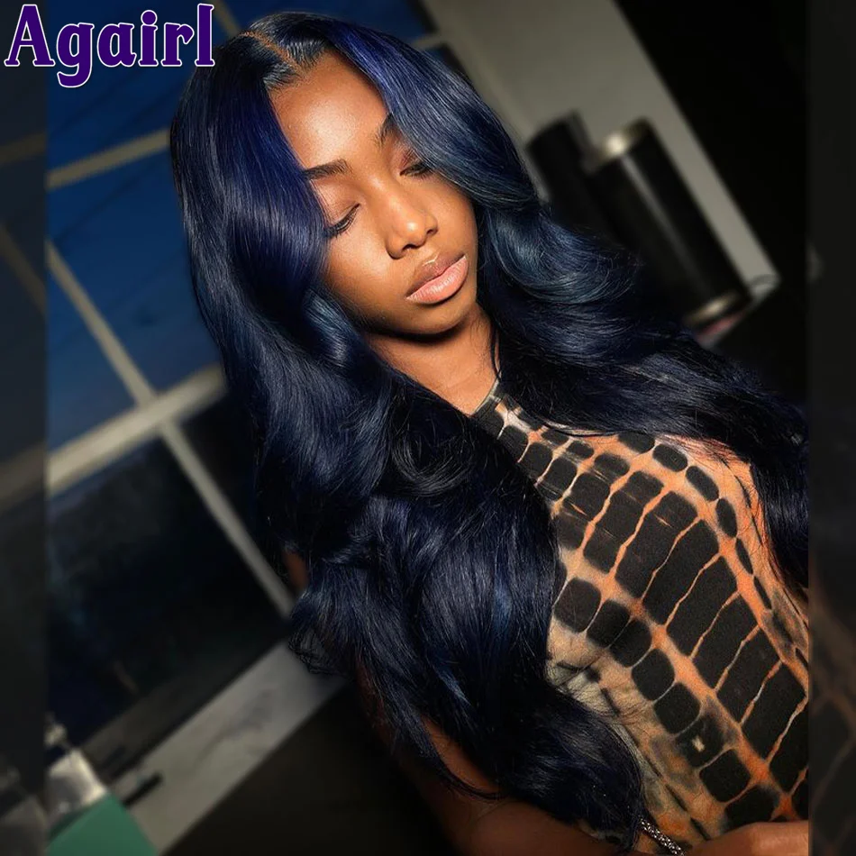 Midnight Blue 180% Transparent 13x4 13x6 Body Wave Lace Frontal Wig Pre Plucked Ready Go 6x4 Lace Closure Wavy Human Hair Wigs