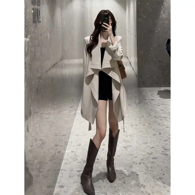 Cardigan à poches pour femme, vêtement d'automne, mode coréenne, simple, cordon de serrage, couleur unie, col en v, assorti avec tout, à la mode