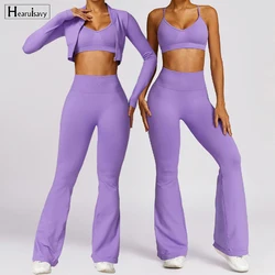 2 Pcs Sports Set Women Flared Pants Workout Suit Women Long Sleeve Shirt Set Quick-Drying Yoga Clothing Gym Sportswear Female