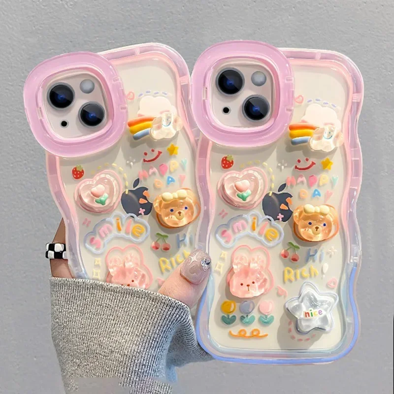 Funda con cadena de cuentas y soporte arcoíris 3D para iPhone 15 16 17 14 13 12 11 Pro Max Plus XS XR, con soporte y agarre 6