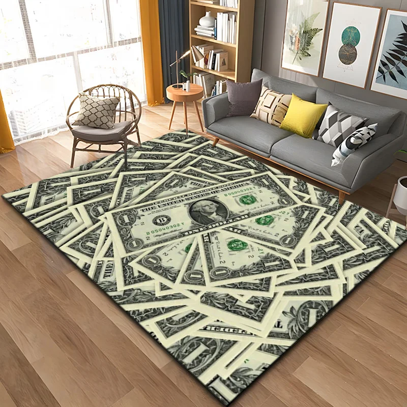 3D Illusion Dollar Euro Money Pattern Area Rug,Carpet Rug for Home Living Room Bedroom Sofa Doormat Decor,kid Non-slip Floor Mat