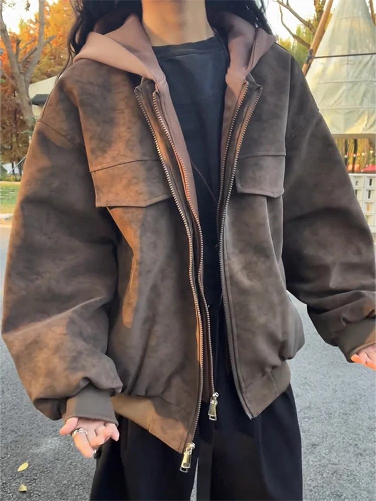 

Caramel Splice Hat PU Leather Cotton Jaet Men Winter American Thiened Workwear Motorcycle Jaet Cotton Outerwear