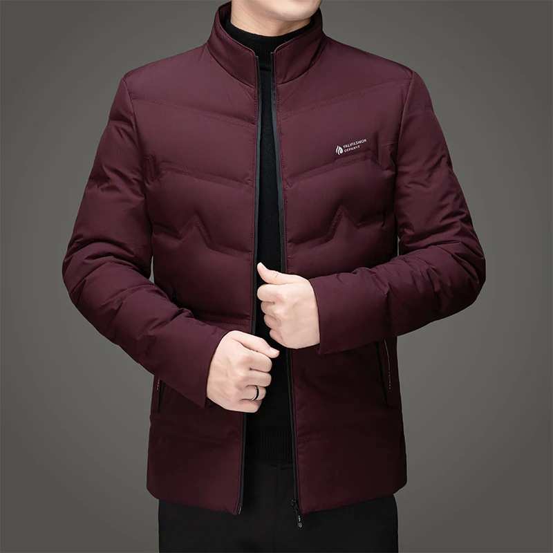 Simple Style Men Business Casual Puffer Jackets Red Black Navy Gray Thermal Coat Lightweight Windproof Fabric Down Outerwear New