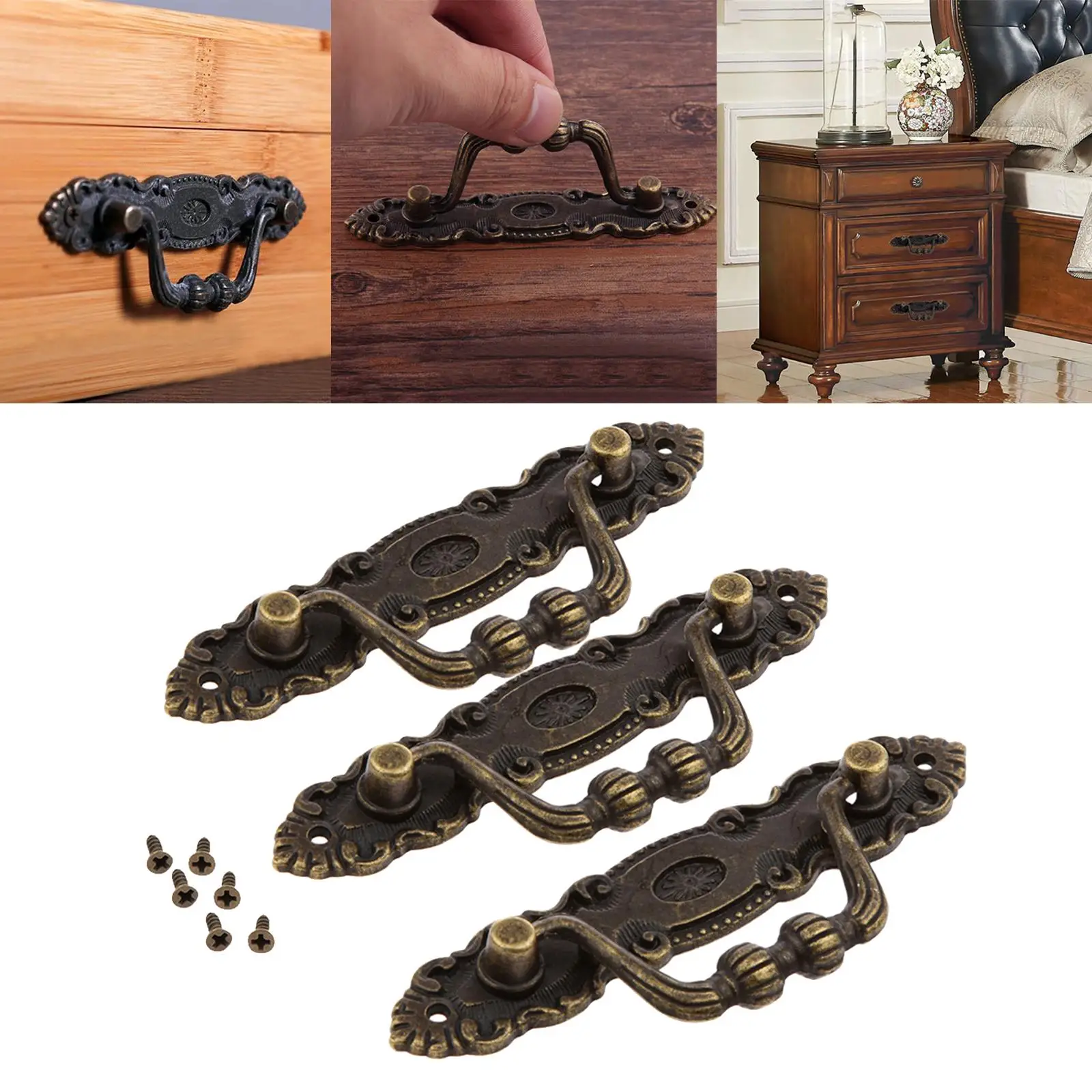 3 Pieces Vintage Furniture Door Knob Cupboard Handles Handle Hole Mounting