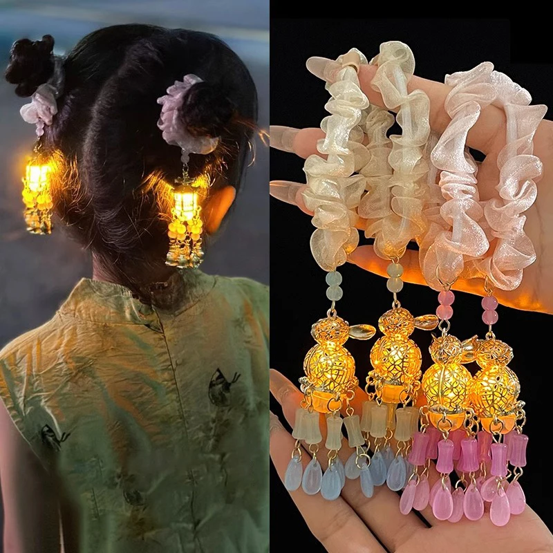 Mid-Autumn Festival Glowing Large Intestine Hair Ring Chinese Style Retro Hair Rope Elegant Versatile Hair Tie Hair Accessories