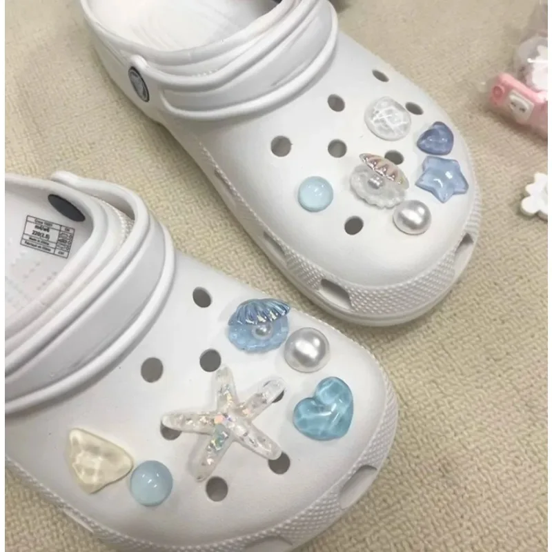 12Pcs Ocean Series Seashell Beach Star Shell Girls Women Shoe Charms DIY Hole Shoes Detachable Buckle Garden Shoes Accessories