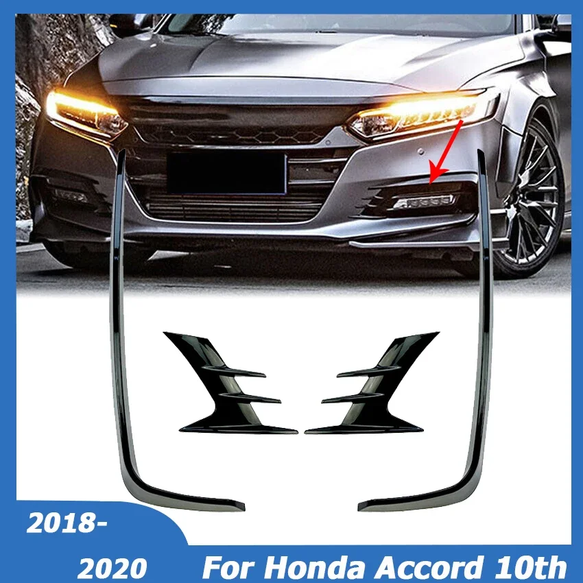 For Honda Accord 10th Gen 2018 2019 2020 Front Bumper Splitters Canards Fog Light Decoration Cover Trim Body Kit Car Accessories