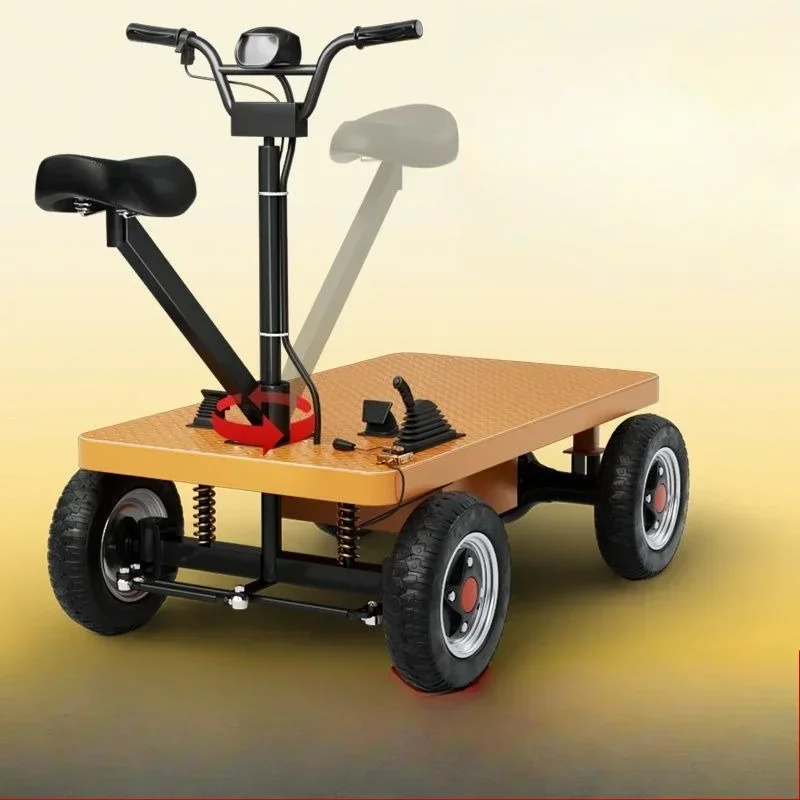 Front and back riding electric four-wheel flatbed truck, transportation site tile hand push truck