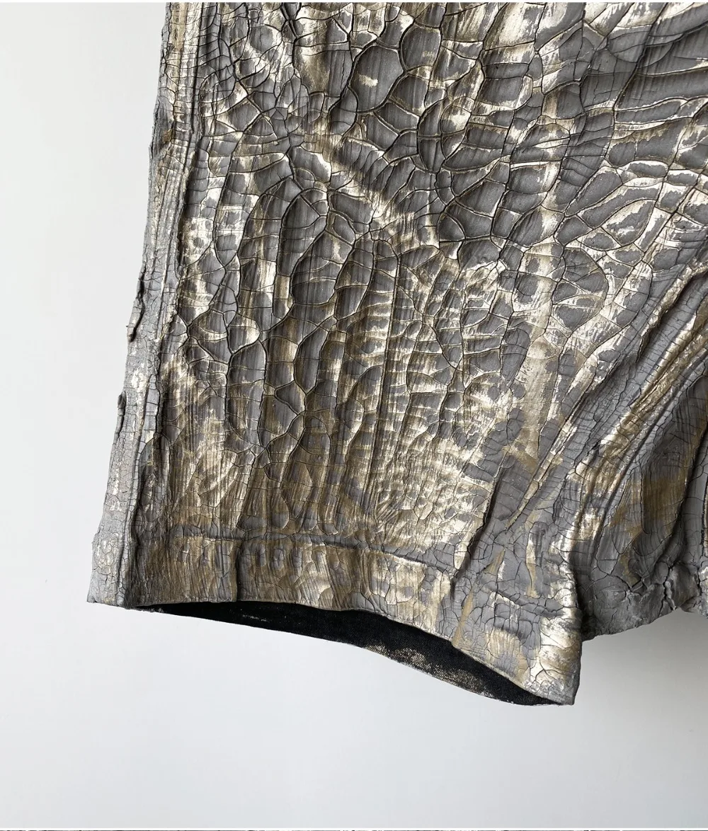 Dark Heavy Metal Crack Design Shorts Men RO Style Thick Coating Waste Soil Heavy Industry Pentagram Fashion Pants