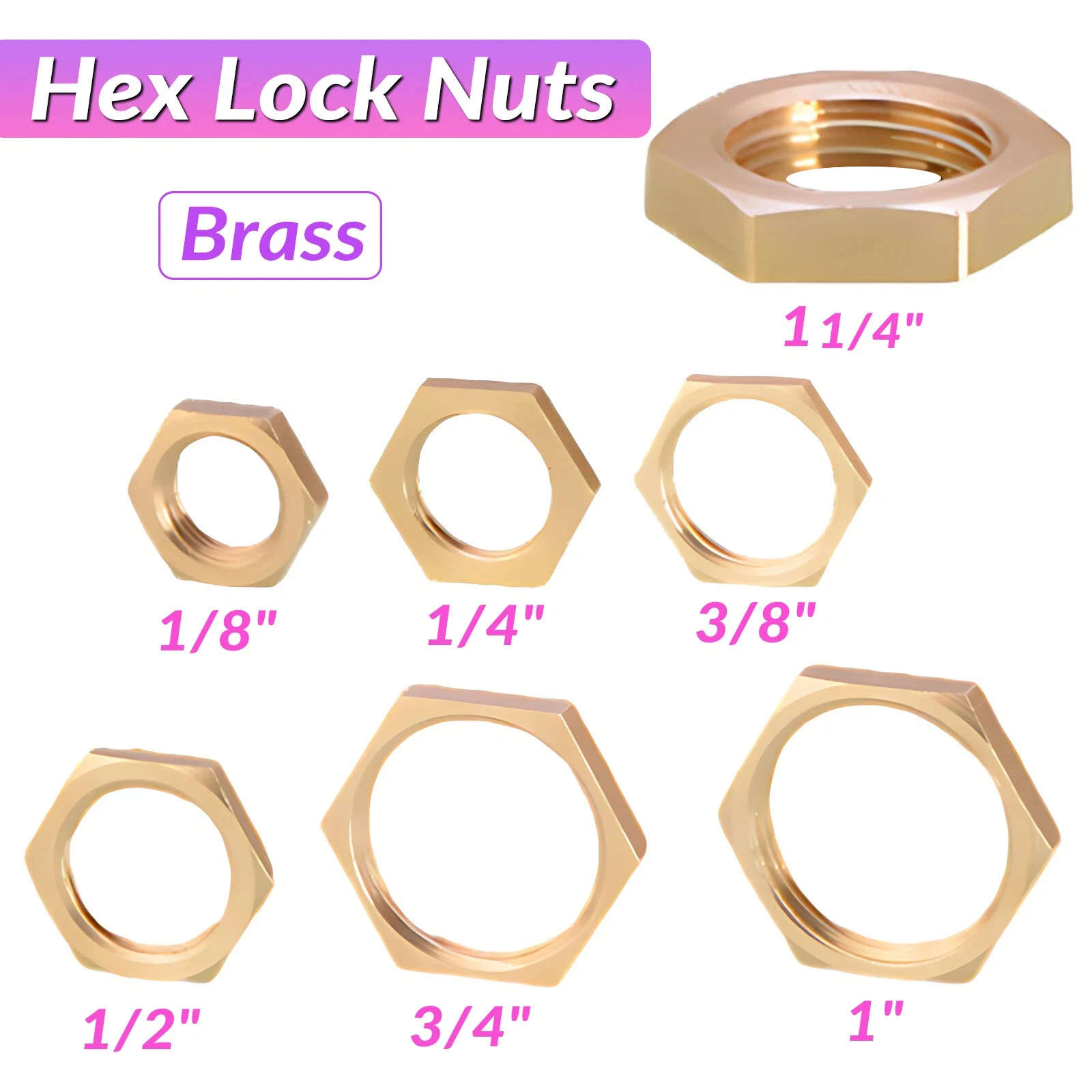 2-100pcs Brass Hex Lock Nut 1/8