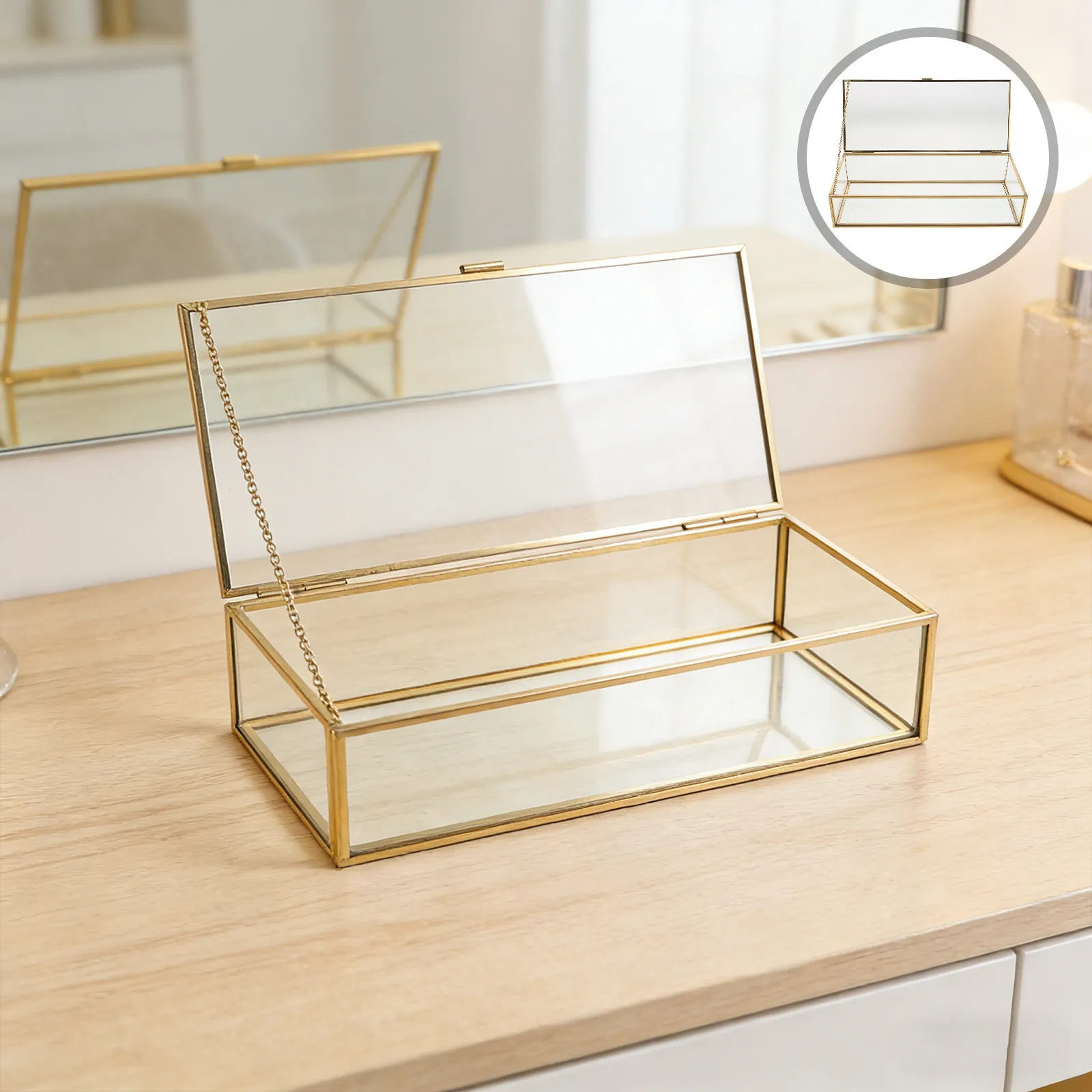 

Clear Glass Jewelry Box 9.2x4x2 Inch Vintage Style Lidded Display Case for Earrings Rings Collection Organizer Compact