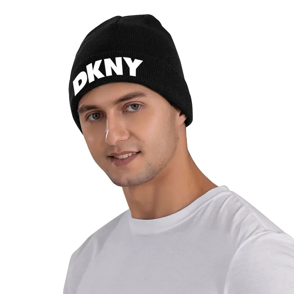 DKNY LOGO Knitted Bonnet Caps 100% Acrylic Fashion Keep Warm Hats