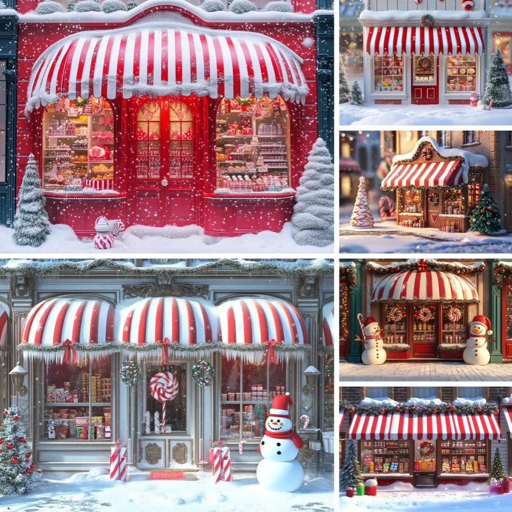 

Winter Christmas Store Backdrop Photography Christmas Trees Wreath Gift Family Party Decoration Kids Portrait Photo Background