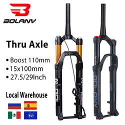 BOLANY MTB Fork Thru Axle with Rebound Adjustment Boost Front Suspension 15*100MM 15*110MM 29inch Tapered Steerer Mountain Bike