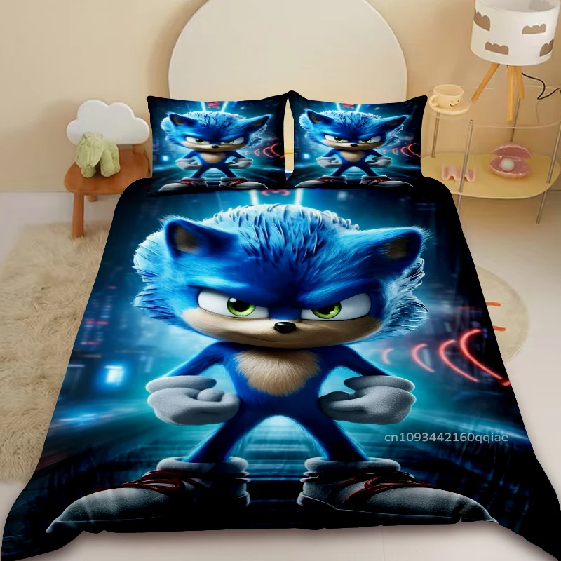 Sonic Kids Copripiumino Anime Set di biancheria da letto cool Copripiumino Copripiumino con 2 federe Letto Camera da letto Bambini Adolescenti