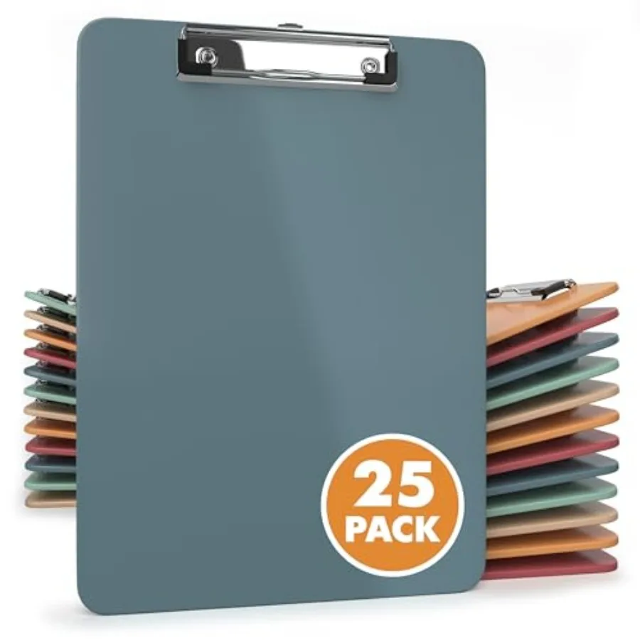 

25 Pack Boho Color Clipboards Bulk Low Profile Lightweight and Durable Plastic Clipboard Set Holds 100 Sheets Classroom Office