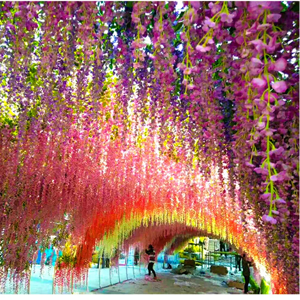 12pcs Wisteria Artificial Flowers String Party Purple Pink White Rattan Fake Plant Vine Hanging Garland Party Home Wedding Decor