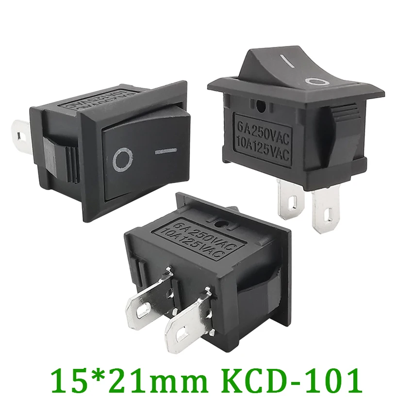 KCD-101 Rocker Switches 2 Pin SPST ON/OFF Boat Rocker Switch 2 Position 6A 250V 10A 125V AC Power Button Boat Type Switches