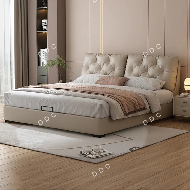 Sun Leather Bed Modern Luxury Queen Wooden Space Saving Japanese Design Comfortable Bed Princess Camas De Casal Home Furniture