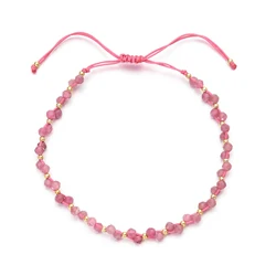 ZMZY Pink Rubellite Stone Bracelet Vintage Natural Stone Jewelry Elegant Beaded Hand Rope Women Boho Wrap On Hand Pink Crystal
