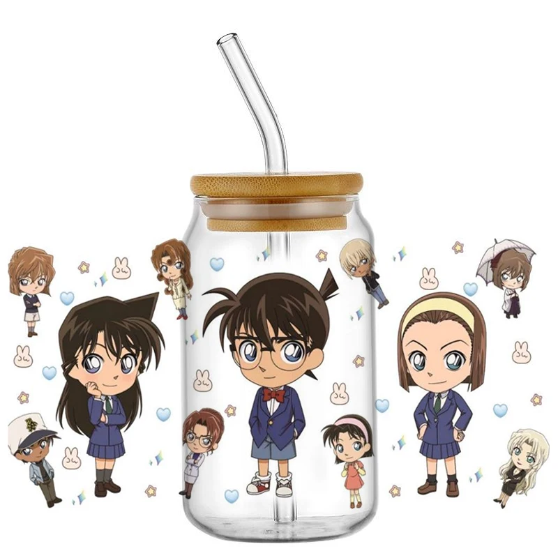 Japan Cartoon Anime Detective Characters UV DTF Wraps Transfer Sticker DIY For 16oz Libbey Glass Cup Waterproof Wrap Transfers