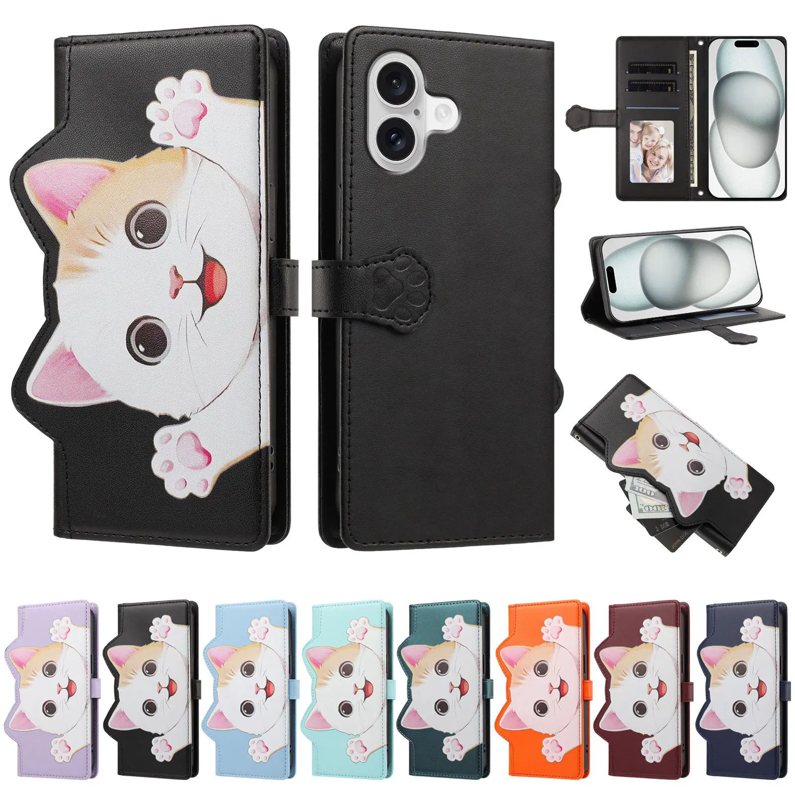 

Funda Redmi A7 Pro A5 3D Cat Phone Case for Xiaomi Redmi 15C 15A 14C 13C 12C 10C 9C 15 13 10 9 9T Cases Leather Flip Back Cover