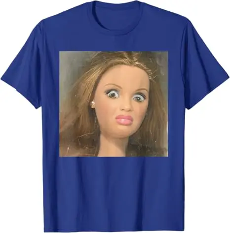 Expressive Meme Doll Portrait for Women Funny T-Shirt Sarcastic Doll Reaction Face Y2K Design Saying Tee Novelty Gift Streetwear