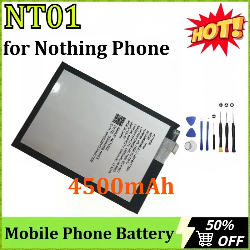 

Newly upgraded Rechargeable NT01 3.87V 4500mAh Mobile Phone Battery for Nothing Phone High-Capacity Replacement Battery + Tools