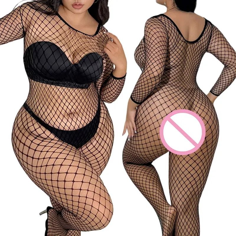 Solid Color Open Crotch Body Stockings Ladies Erotic Fishing Net Lingerie Plus Size Girls Tight Sex Adult Pantyhose Transparent