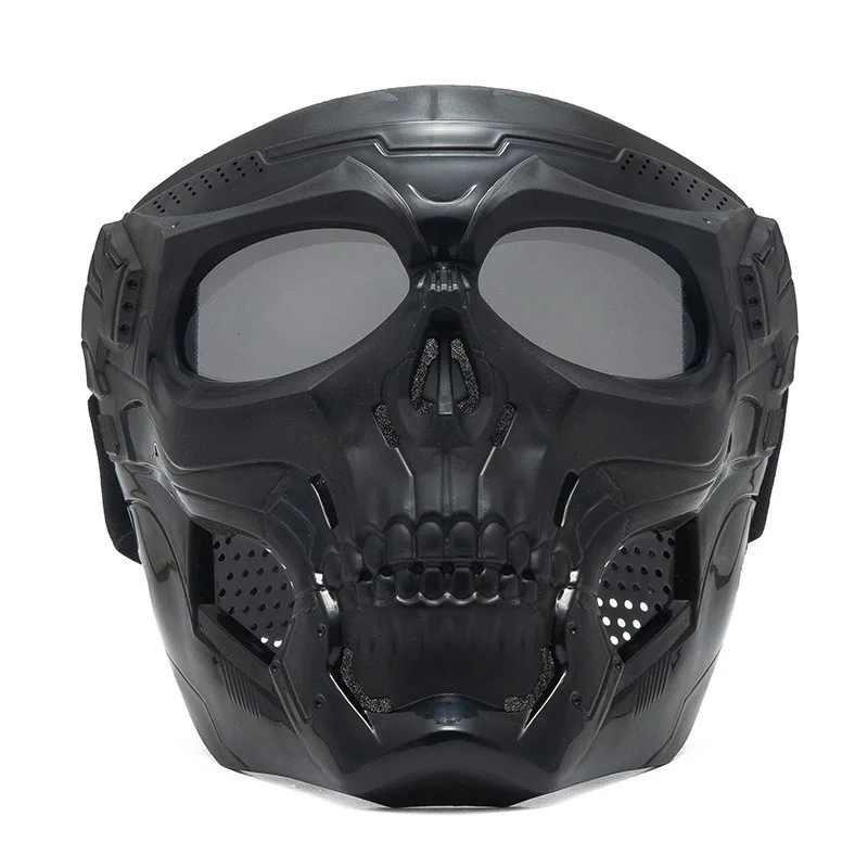 Skull Horror Off-Road Motorcycle Helmet Mask Tactical Riding Goggles Sports Harley Face Shield Black/Red- Unisex