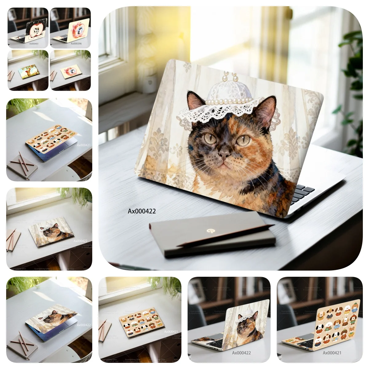 2 Pieces/pack Vintage Elegant Cat Laptop Stickers - Self-Adhesive Waterproof for MacBook Notebook PC Skin Art Mural Decals