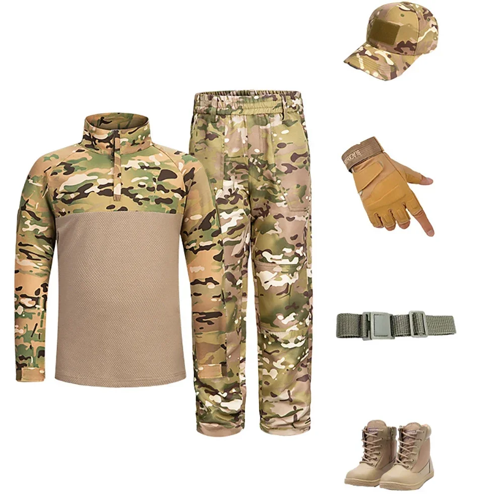 Kids Pants Military Tactical Suits Camo Multicam Suit Tactic Combat Uniform Sweatshirts Boy Trainning Hunting Long Sleeve Sets