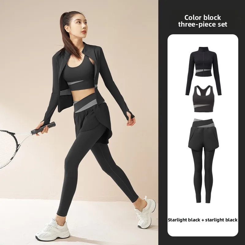 

Женский спортивный костюм для йоги и фитнеса, комплект из трех предметов: влагоотводящий, быстросохнущий, для похудения, для утренних пробежек и тренировок, улучшенный комфорт