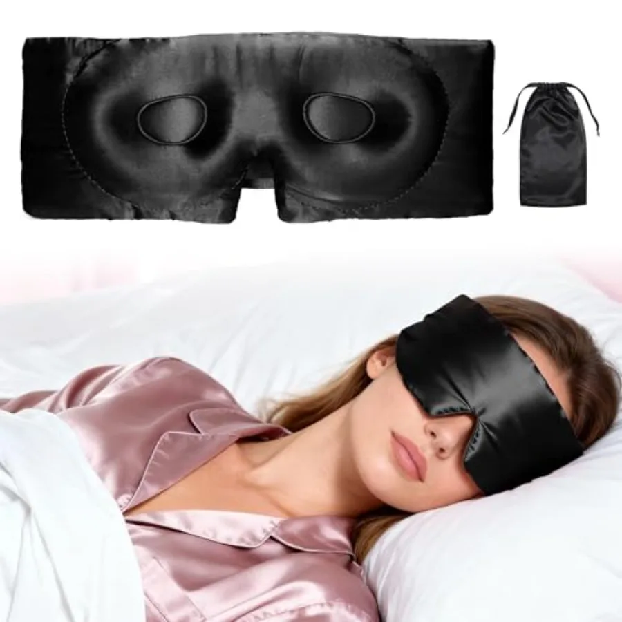

22 Momme Pure Silk Sleep Mask with Travel Pouch, 3D Contour Adjustable Blindfold for Side Sleepers, Eyelash Protecting for Natu