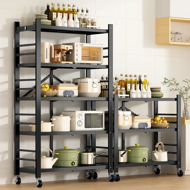 Kitchen rack Floor-to-ceiling multi-function installation-free folding storage rack Microwave oven pot rack