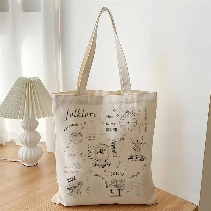 1 pc folklore Tote Bag, Taylor Tote Bag, Book Bag, TS Merch, Shopping Bag, Shoulder Bag, Canvas Bag, Christmas Birthday Gift