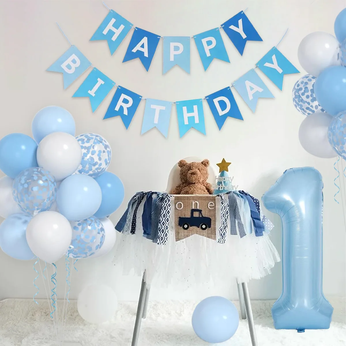 35 Stück ein Jahr alt blau rosa grün Ballon Banner Set Junge Mädchen 1. Geburtstag Party Luftballons