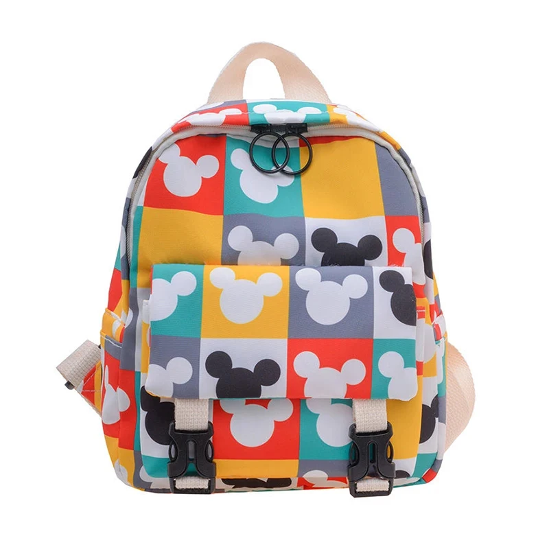 MINISO Nylon Kids Backpack Kawaii Cartoon with Zipper Minnie Mickey Mouse School Bag for Student Girl Boy Kids Mini Backpacks