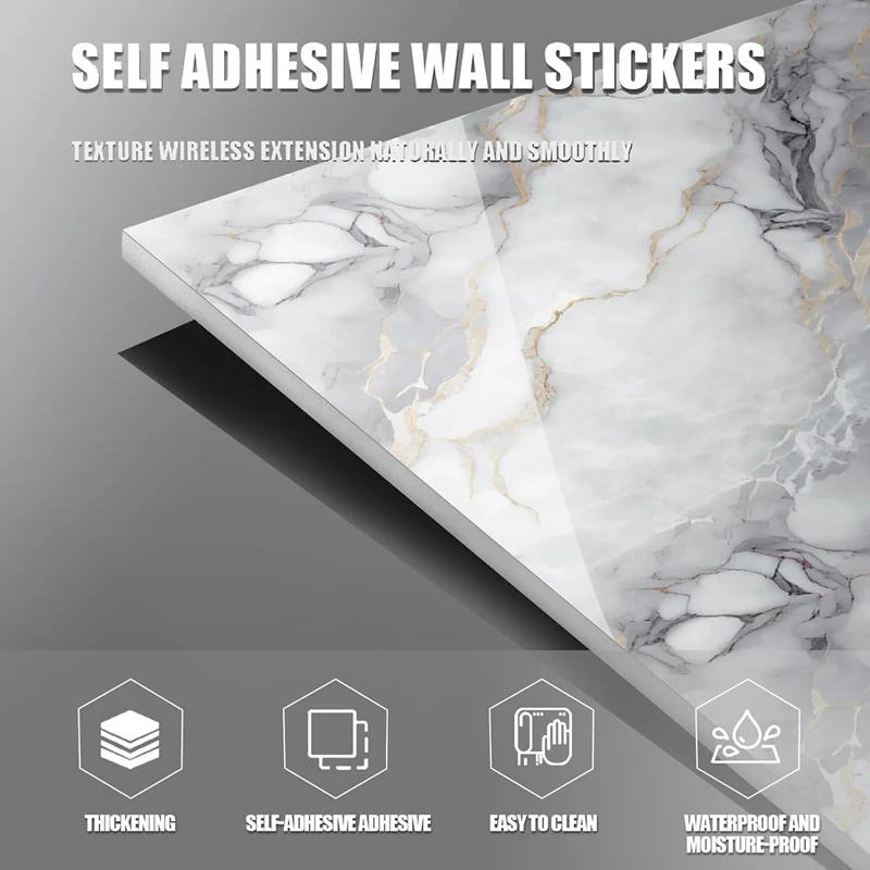 50-200Pcs PVC Marble Wall Stickers Self-Adhesive Thickened Tile Sticker Bathroom Waterproof Floor Sticker Kitchen Home Decor