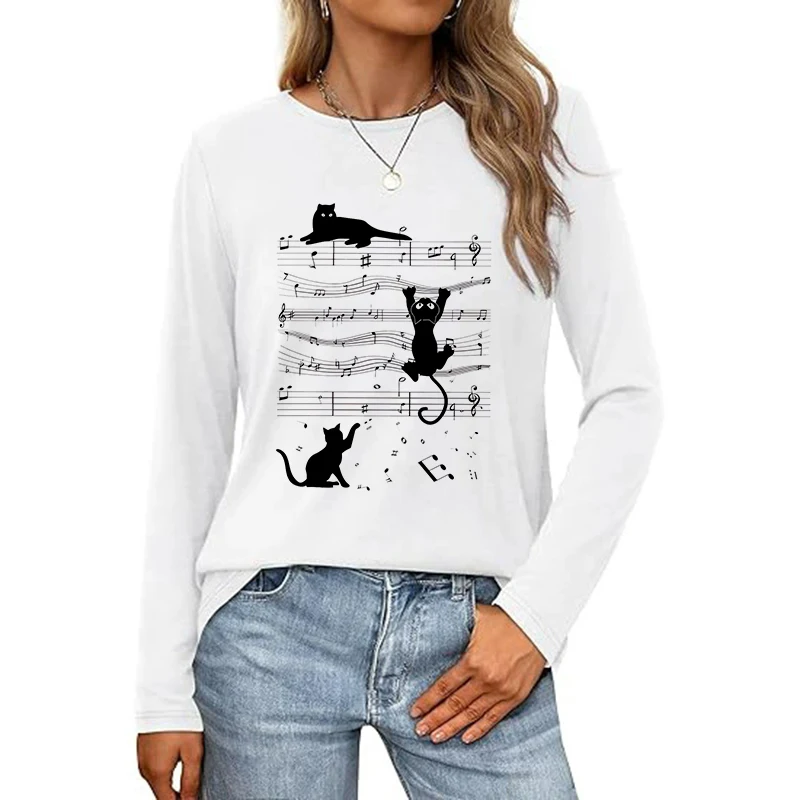 

Funny Music Cat Design Y2k T Shirt Women's Fall Winter Long Sleeve T Shirt Graphic Y2k Tees Tops Funny Gothic T-Shirt Clothes